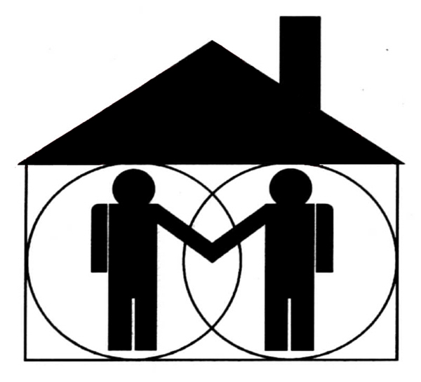 WIRIH logo, a house with two figures holding hands