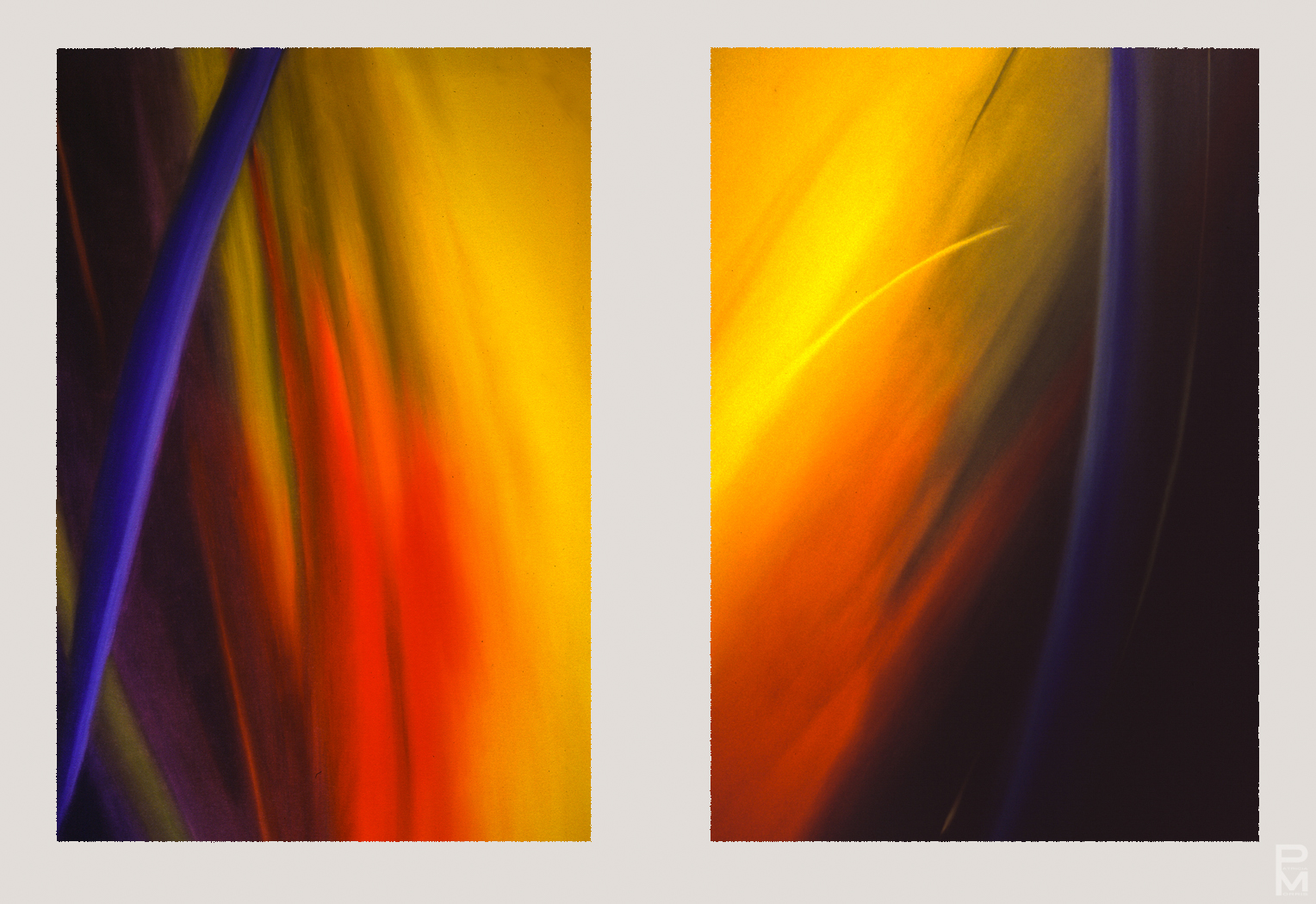 Colourful abstract oil painting focused on playing with primary colours and movement