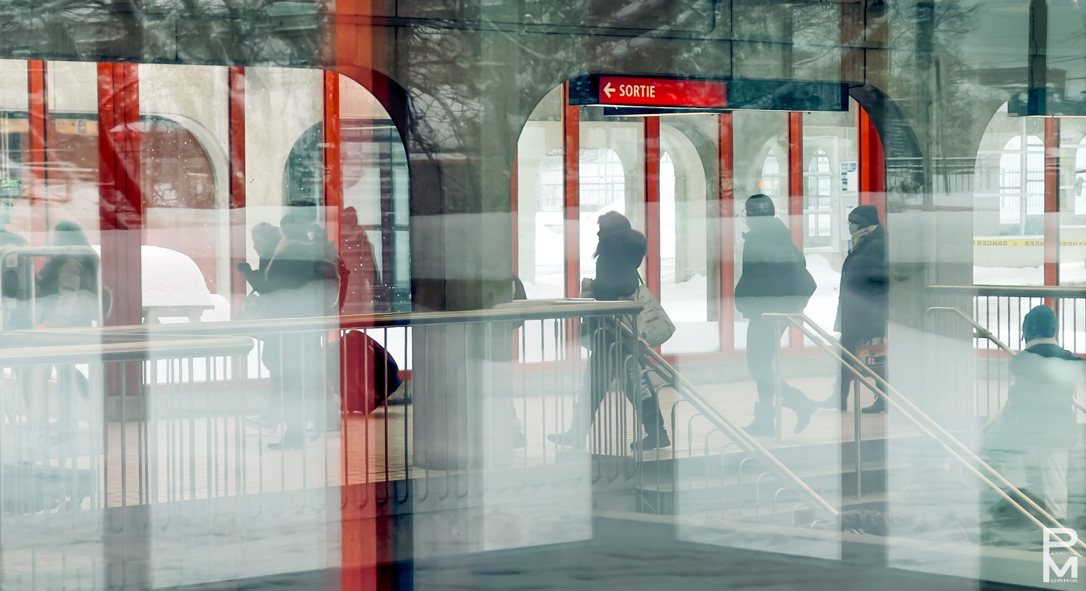 Digital photograph, Angrignon metro station view through layers of glass, In Transit