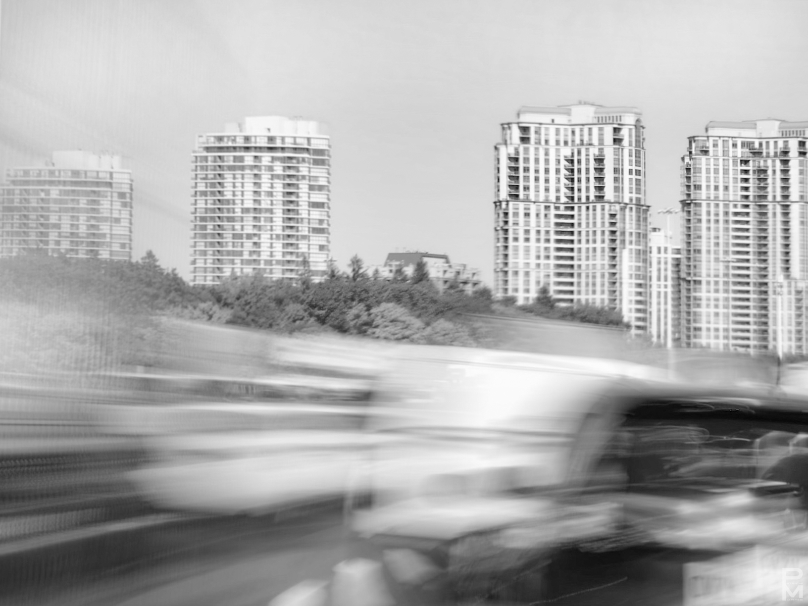 ICM iPhone image of moving traffic taken on highway 401, In Transit