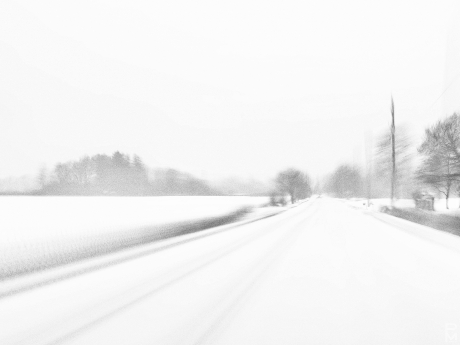 ICM minimalist photograph of a receding road as viewed by the passenger, iPhone photograph, In Transit
