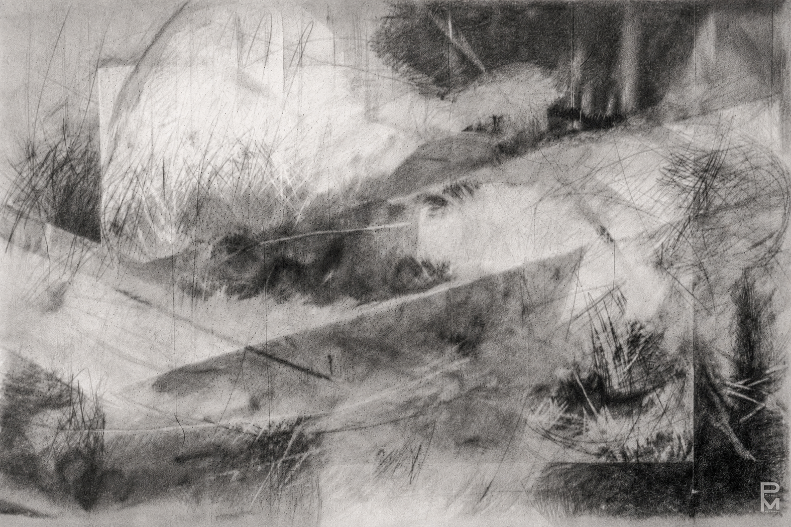 Abstract drawing, Graphite and on paper, 48x72 inches. 1979