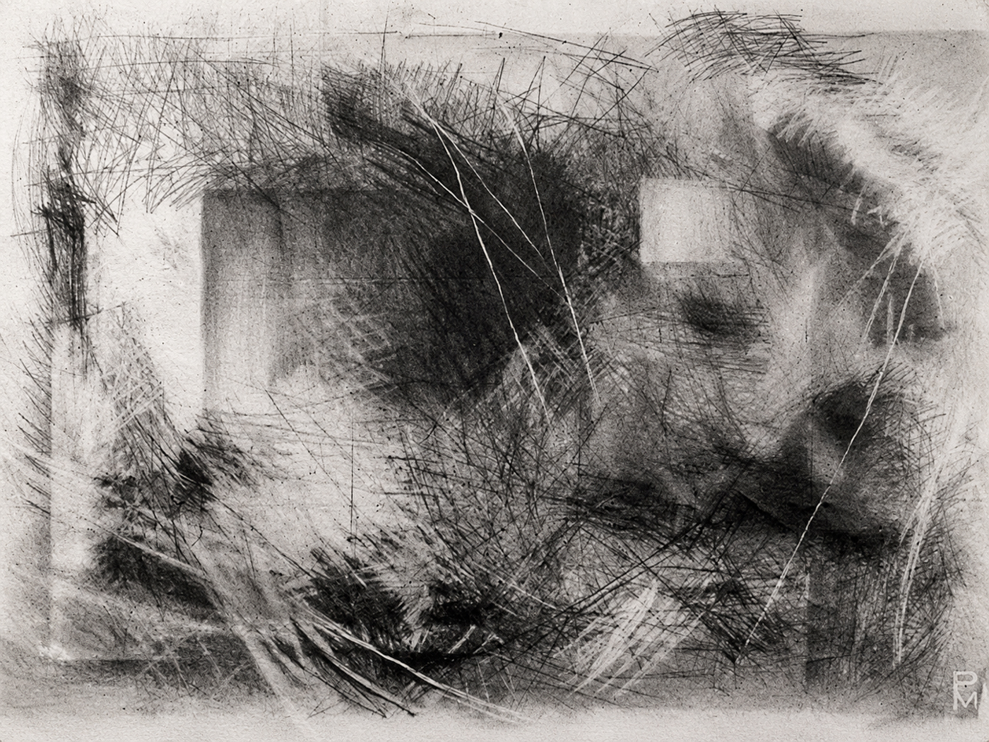 Abstract drawing 2, Graphite and on paper, 48x72 inches. 1979