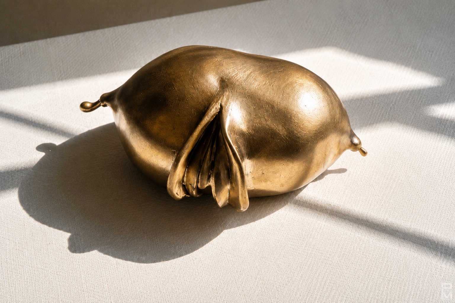 A bronze sculpture of breasts and a vulva