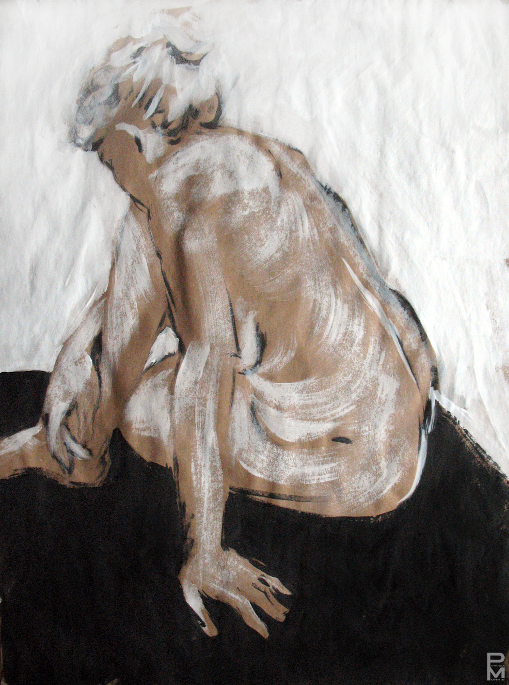 Gouache painting of a seated female figure