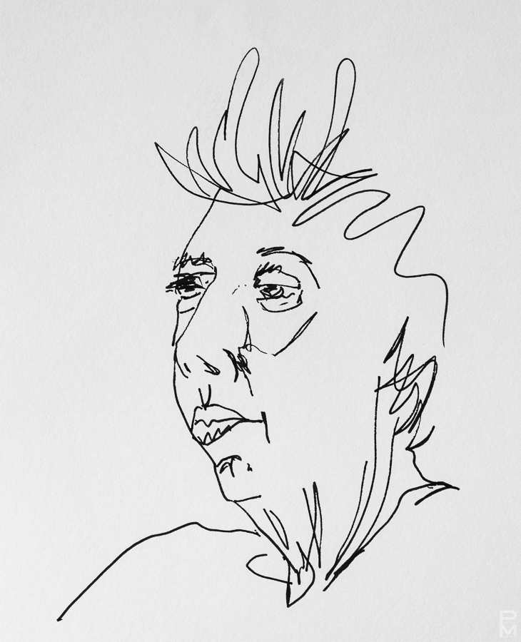 Quick ink portrait of an older woman