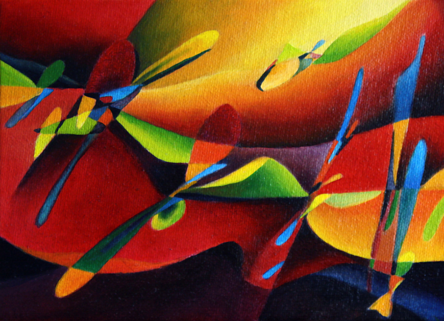 Crimson Serenade, oil on board