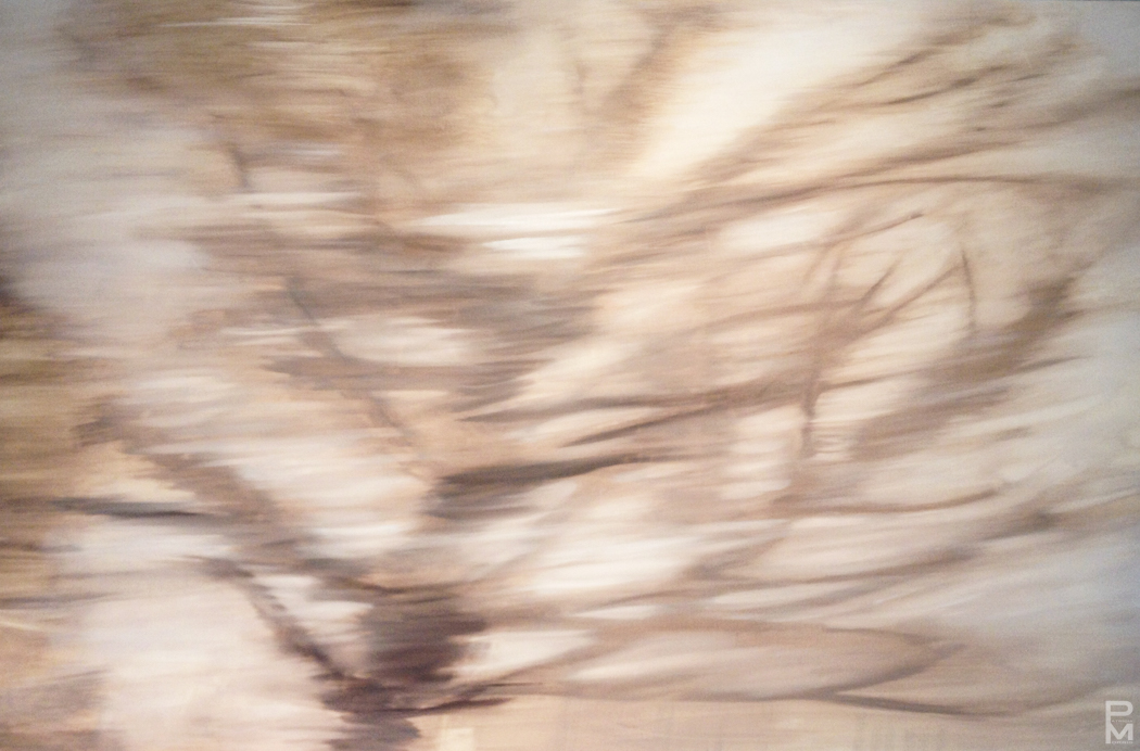 Painting in progress of bare winter branches, based on a motion-blurred reference photo