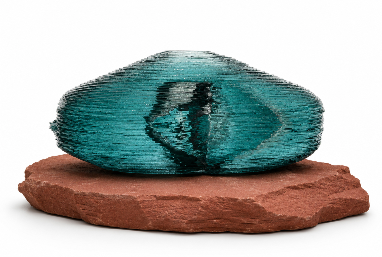 Sculpture made of stacked pieces of glass, resembling a vulva.