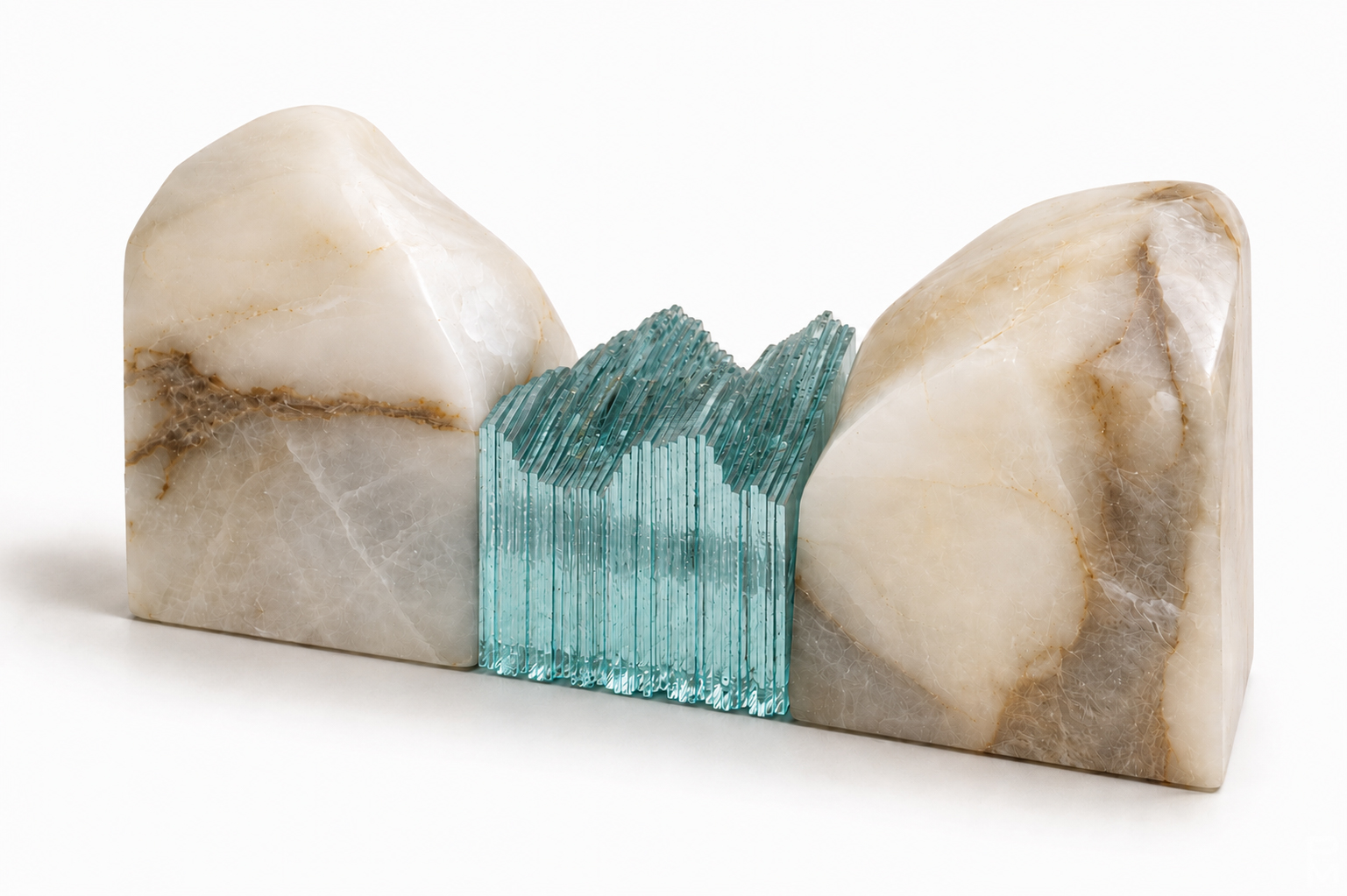 Sculpture made of alabaster and glass, depicting a landscape scene.