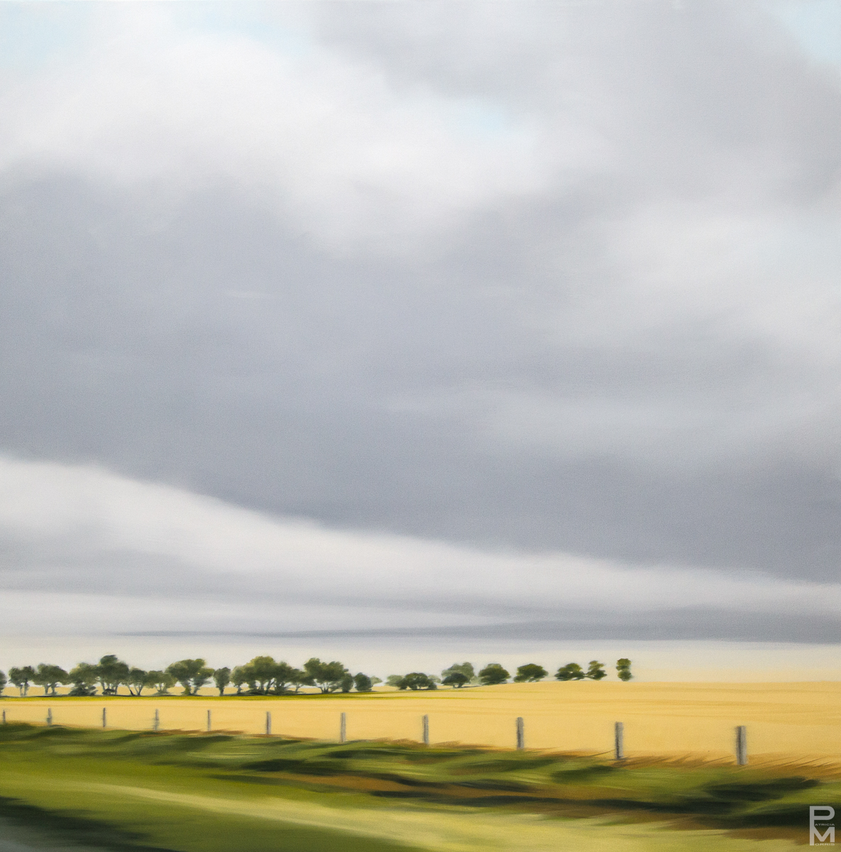 Oil painting of a summer drive scene in Saskatchewan