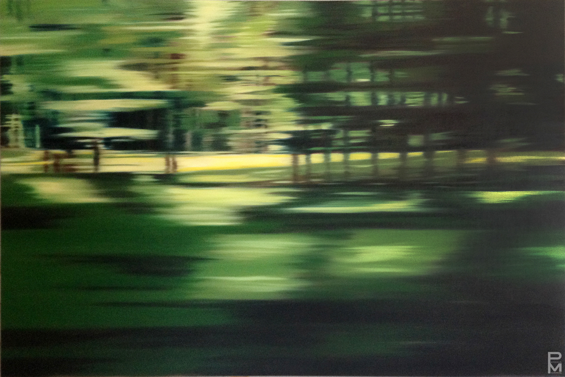 Trans Canada Drive painting, British Columbia summer forest seen from a moving vehicle